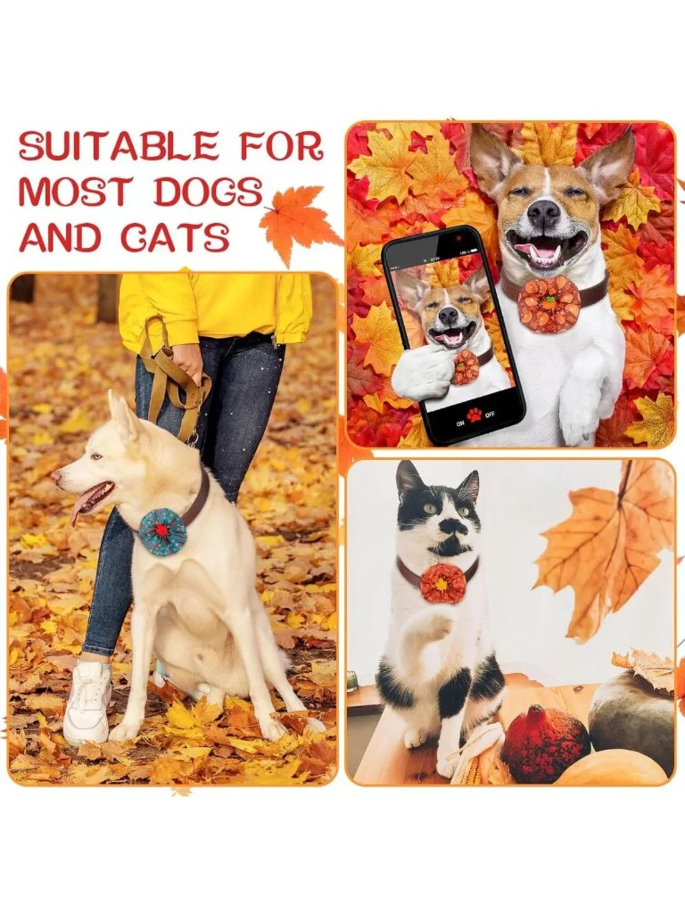 200 Pcs Fall Dog Collar Flower Charms & Bow Ties - Thanksgiving Pet Accessories